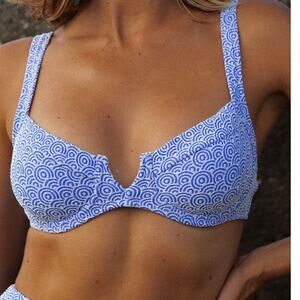 Berlook Jacquard Underwire Bikini Top Blue Women’s Size Medium NWT